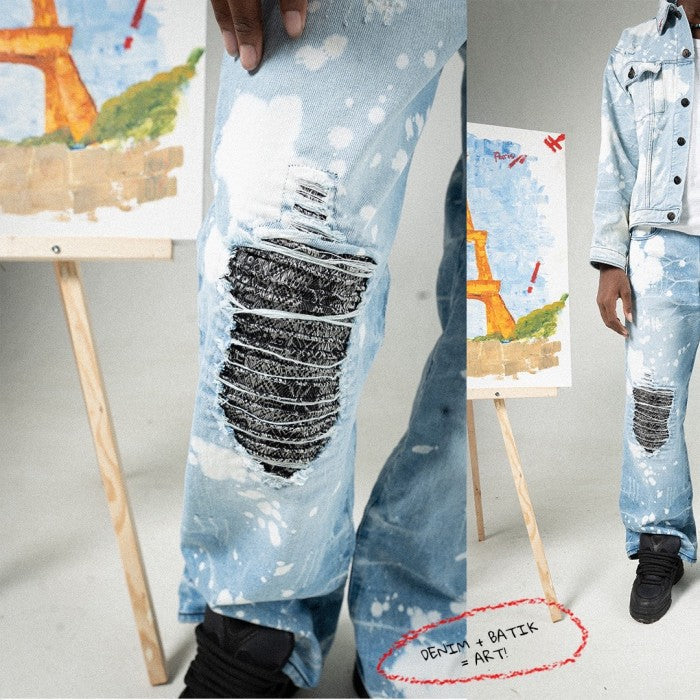 H1 Baggy Songket - Light Blue Splashes - Jeans Pants