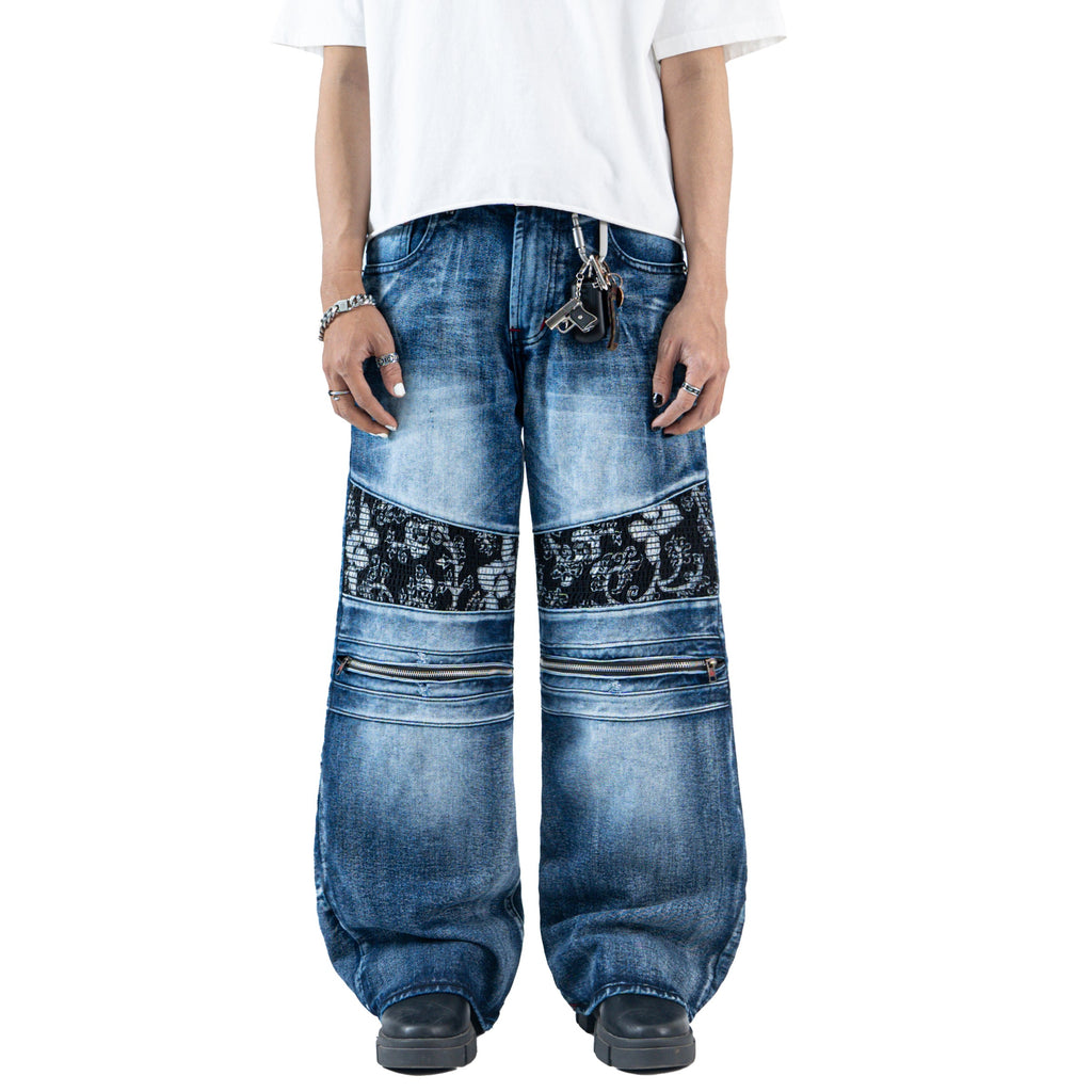 H1 baggy biker batik zip - Oceanic blue - Jeans Pants