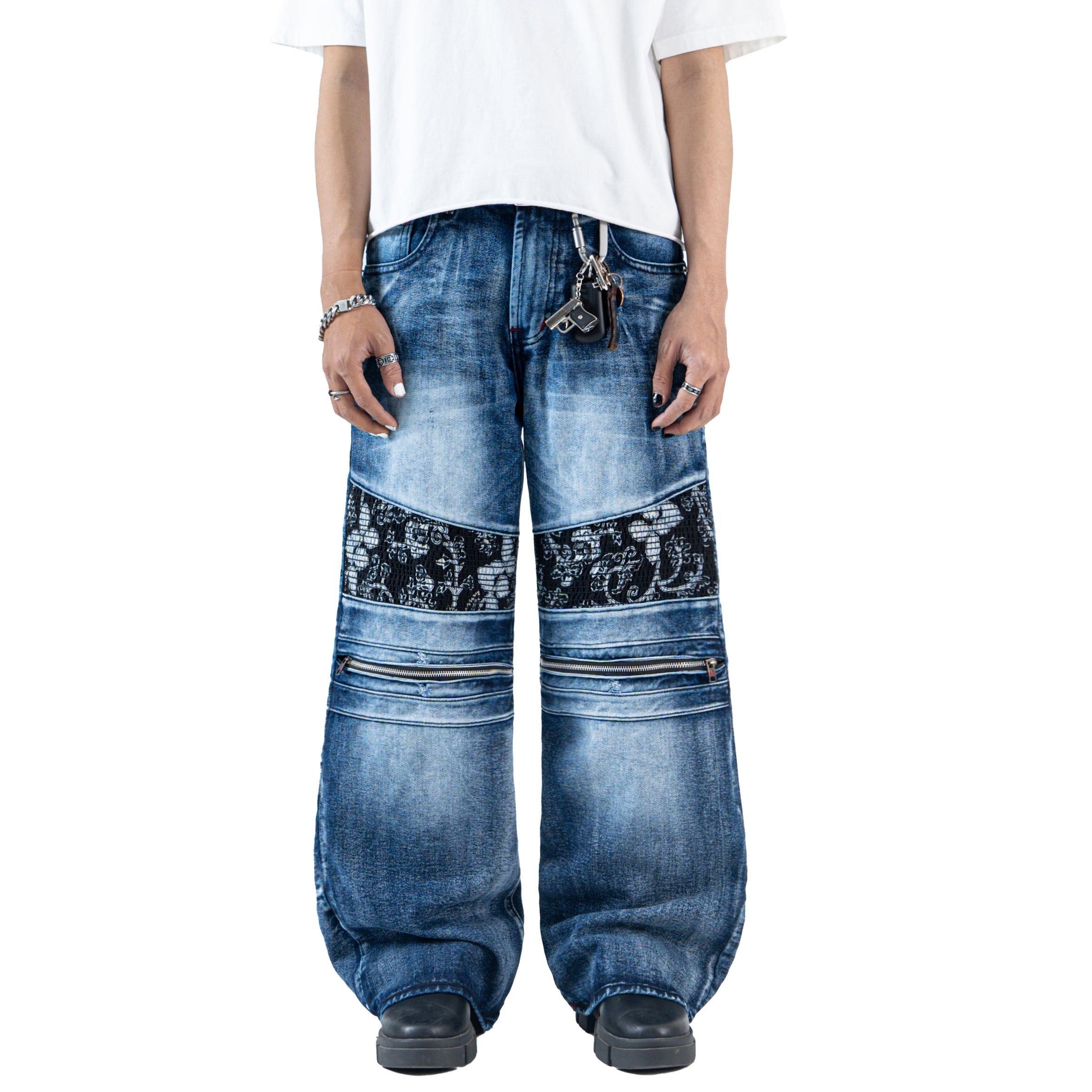 H1 baggy biker batik zip - Oceanic blue - Jeans Pants