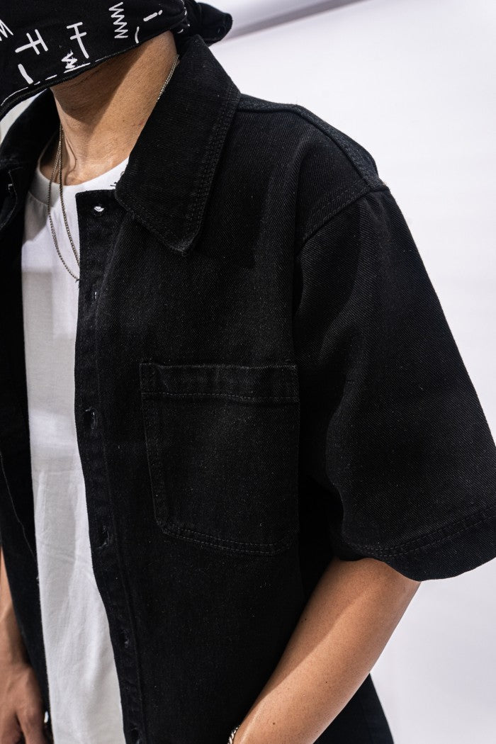 "DENIMITUP" embroidered work denim shirt - Black