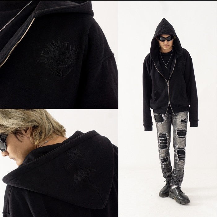 DENIMITUP trilogo zip hoodie - Black - Hoodie