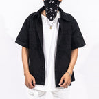 "DENIMITUP" embroidered work denim shirt - Black
