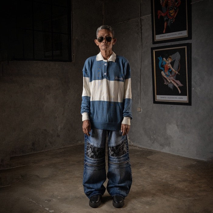 H1 baggy biker batik zip - Oceanic blue - Jeans Pants