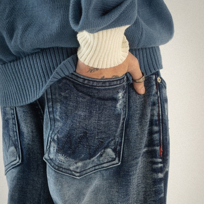 H1 baggy biker batik zip - Oceanic blue - Jeans Pants