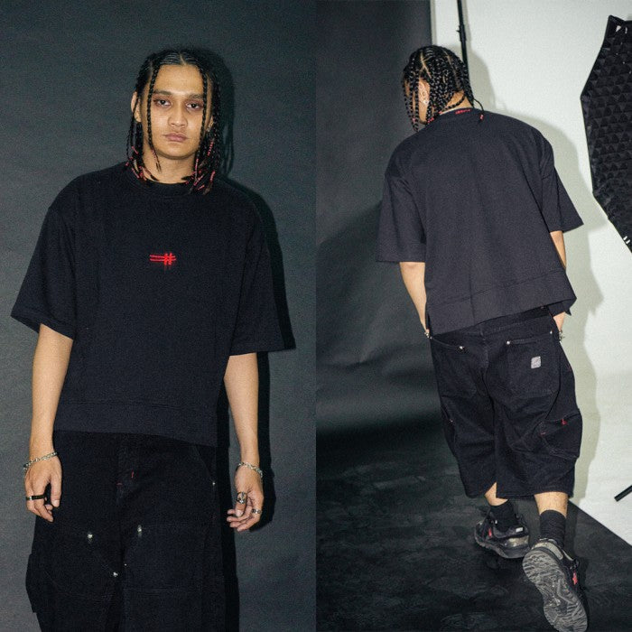 H Embroidered Denimitup Baby Terry - Black - T-Shirt