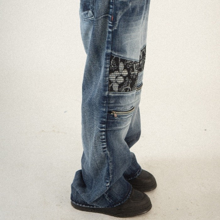 H1 baggy biker batik zip - Oceanic blue - Jeans Pants