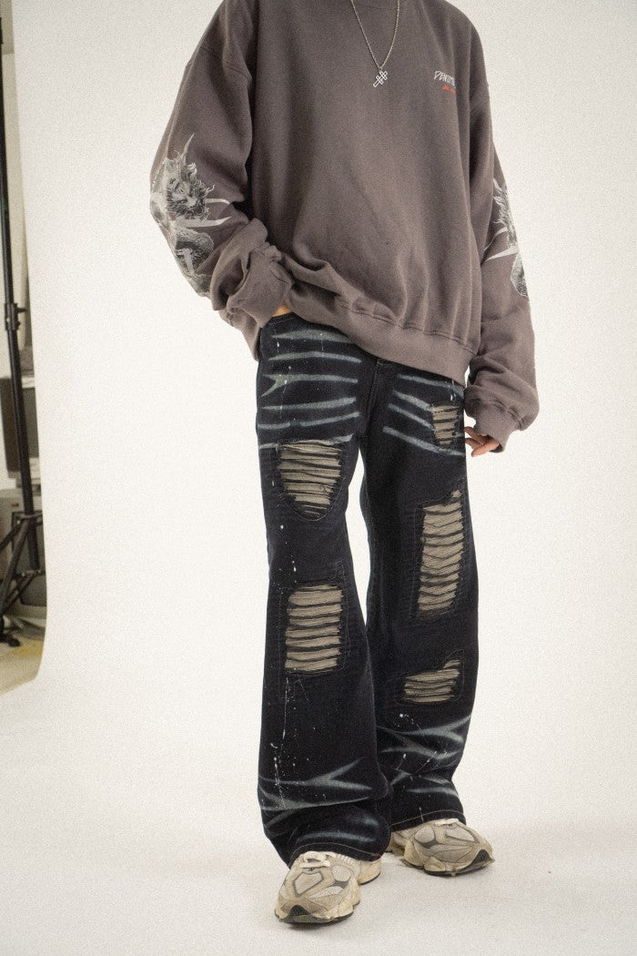 H1 baggy leather - Falcon black splatter - Jeans Pants
