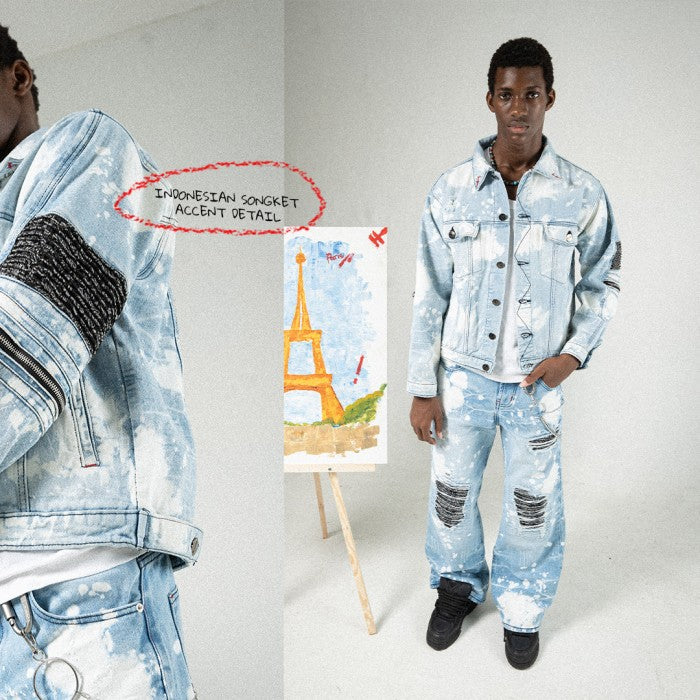A1 Jacket Songket batik - Light blue splashes - Men Jacket