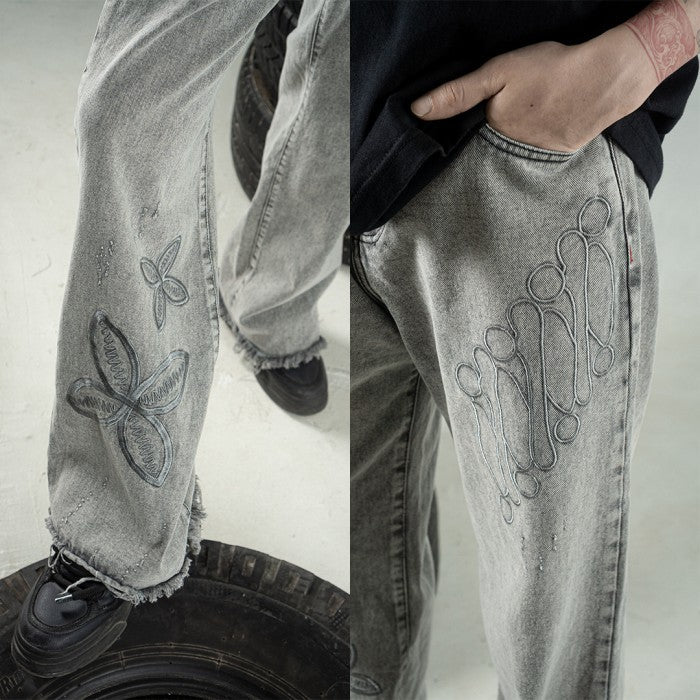 H1 Baggy Batik Embroidered - Snowish Asphalt Grey - Jeans Pants