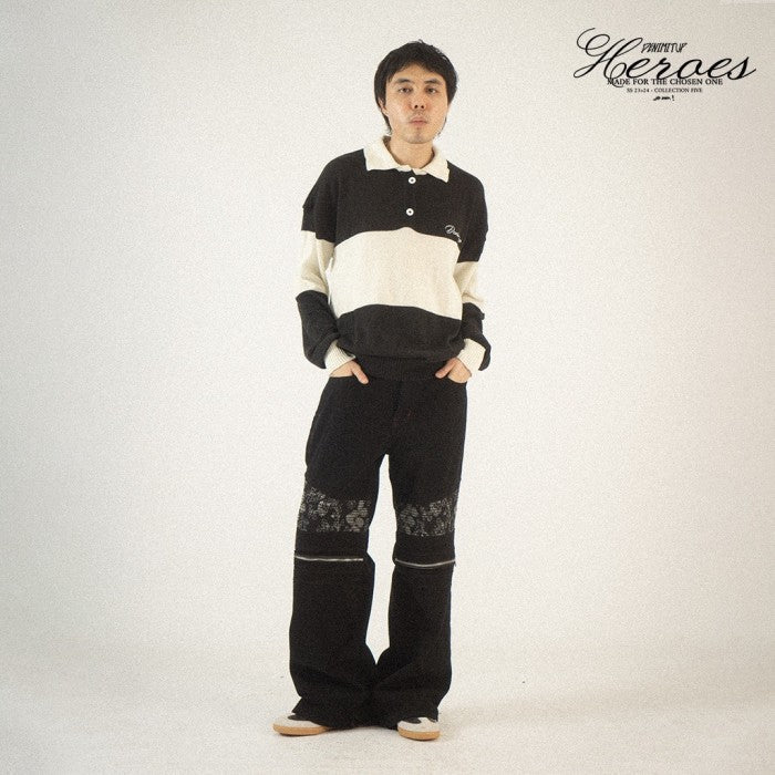 H1 baggy biker batik zip - Black - Jeans Pants