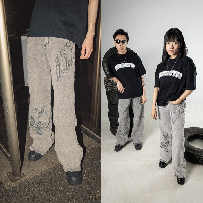 H1 Baggy Batik Embroidered - Snowish Asphalt Grey - Jeans Pants