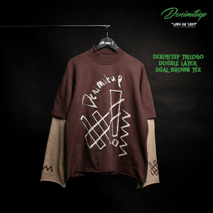 Denimitup trilogo double layer - Dual brown tee - Long Sleeve T-Shirt