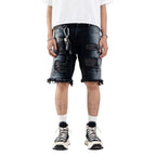 H1 quad leather short - Side stone black wash - Short Pants
