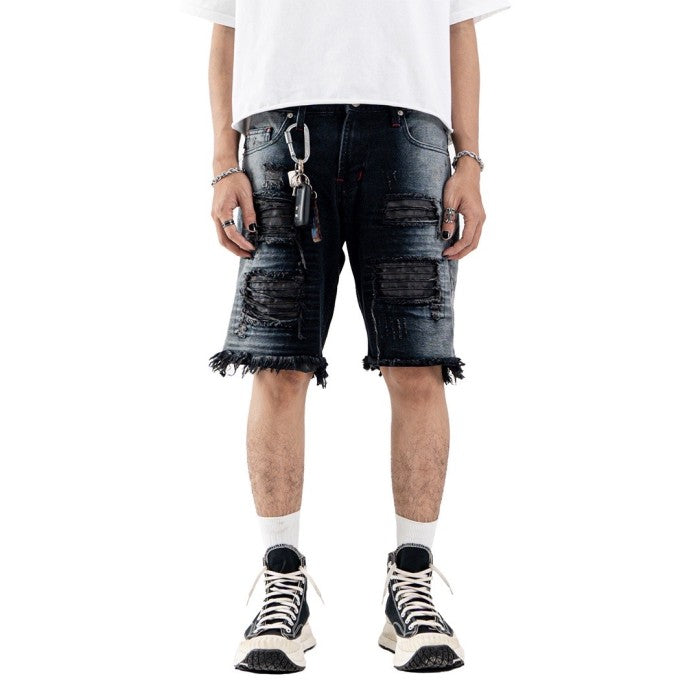 H1 quad leather short - Side stone black wash - Short Pants