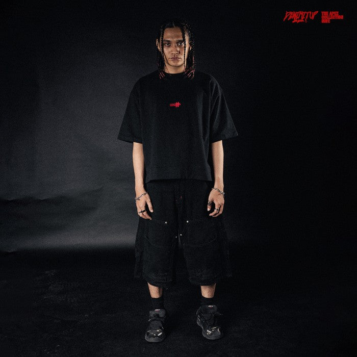 H Embroidered Denimitup Baby Terry - Black - T-Shirt