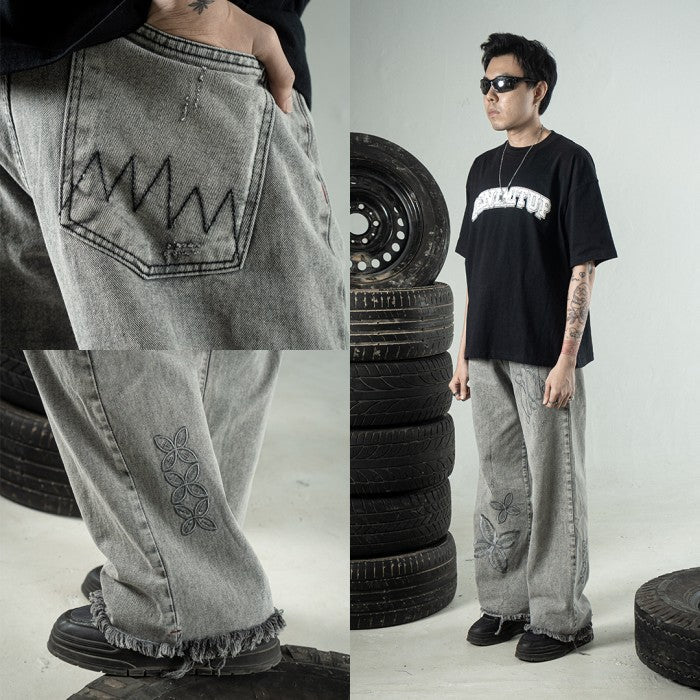 H1 Baggy Batik Embroidered - Snowish Asphalt Grey - Jeans Pants
