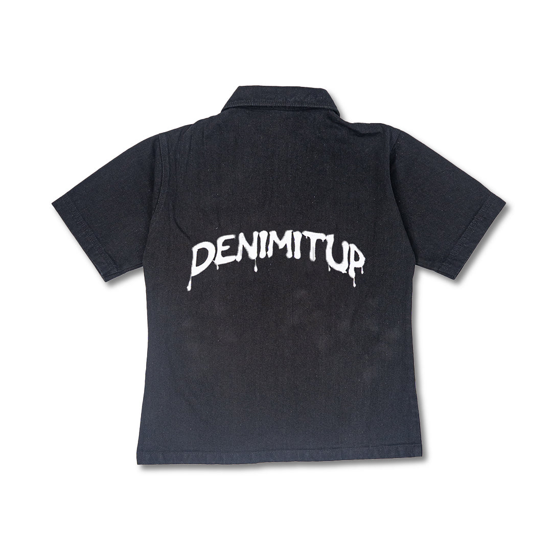 "DENIMITUP" embroidered work denim shirt - Black