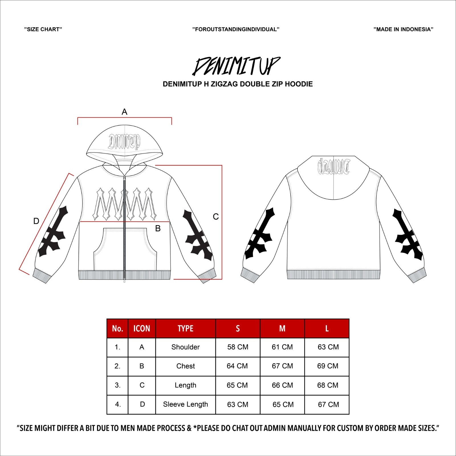 Denimitup H zigzag Double Zip - Artsy Grey - Hoodie