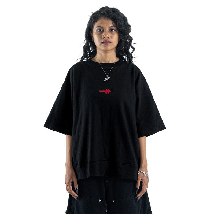 H Embroidered Denimitup Baby Terry - Black - T-Shirt