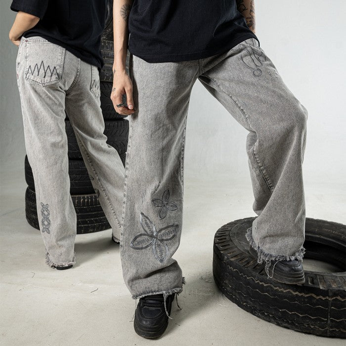 H1 Baggy Batik Embroidered - Snowish Asphalt Grey - Jeans Pants
