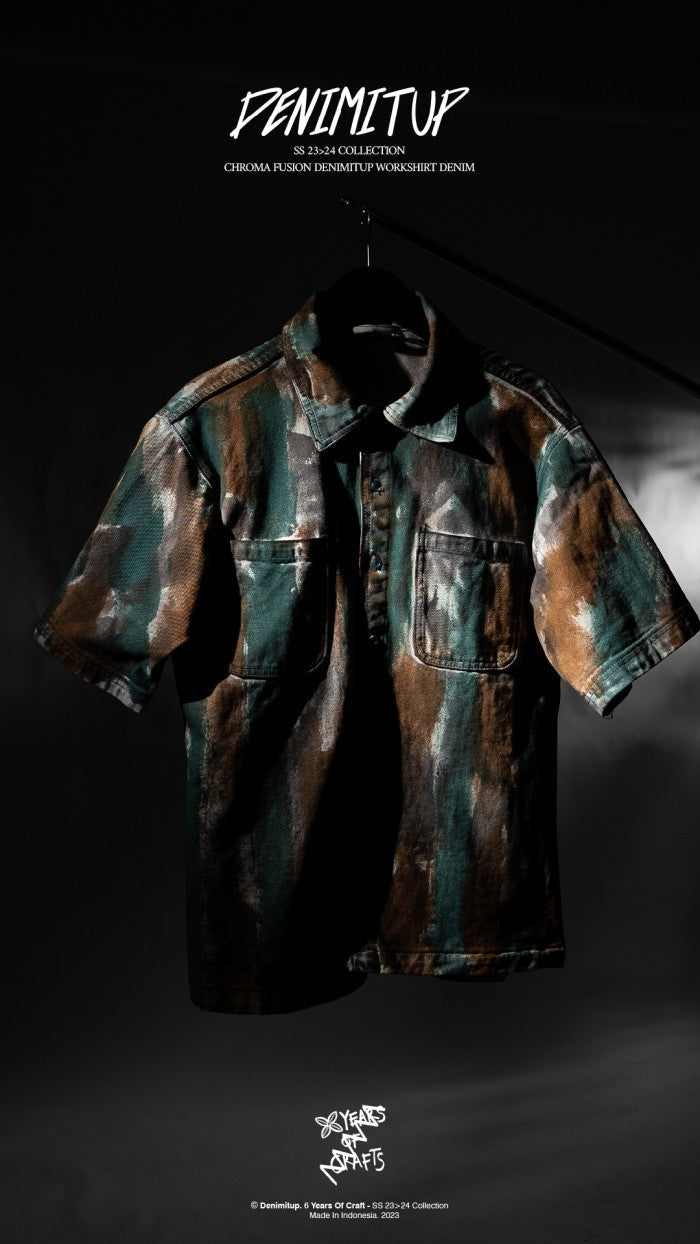 "DENIMITUP" embroidered work denim shirt - Chroma fusion