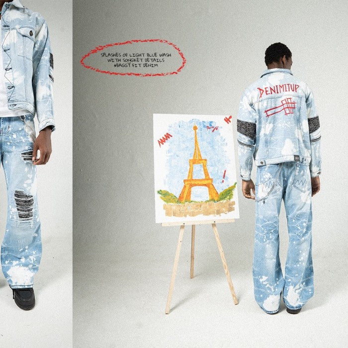 H1 Baggy Songket - Light Blue Splashes - Jeans Pants