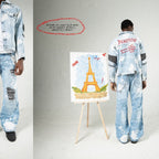 H1 Baggy Songket - Light Blue Splashes - Jeans Pants