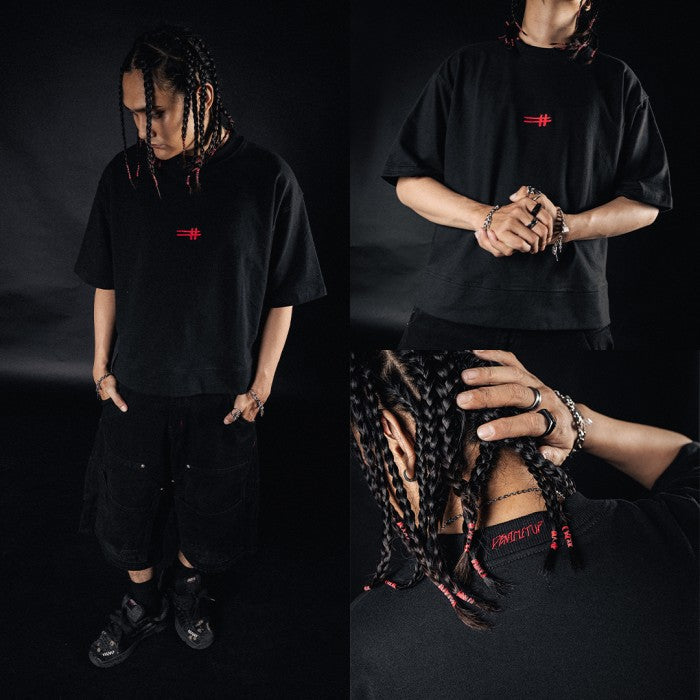 H Embroidered Denimitup Baby Terry - Black - T-Shirt