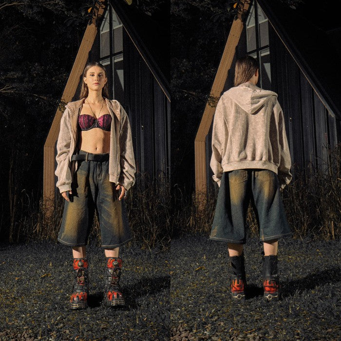 DENIMITUP Snowish Desert Beige Zip - Hoodie