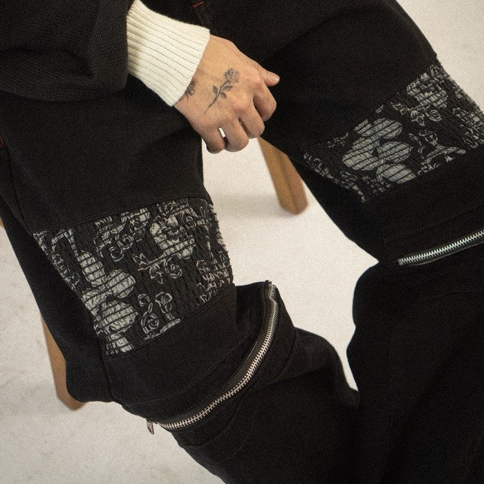 H1 baggy biker batik zip - Black - Jeans Pants