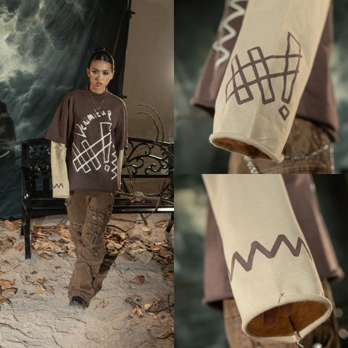 Denimitup trilogo double layer - Dual brown tee - Long Sleeve T-Shirt