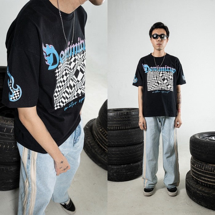 DENIMITUP Cheqered Flag Tee - Japan Black - T-Shirt