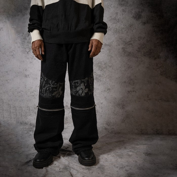H1 baggy biker batik zip - Black - Jeans Pants