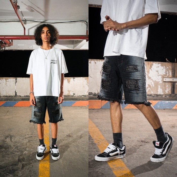H1 quad leather short - Side stone black wash - Short Pants