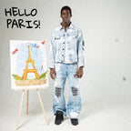 H1 Baggy Songket - Light Blue Splashes - Jeans Pants