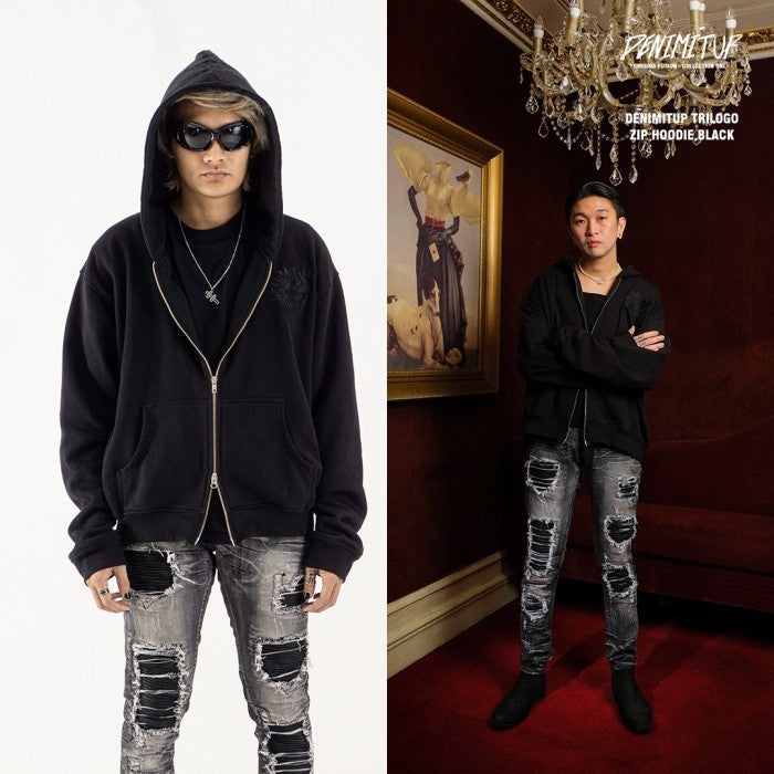 DENIMITUP trilogo zip hoodie - Black - Hoodie