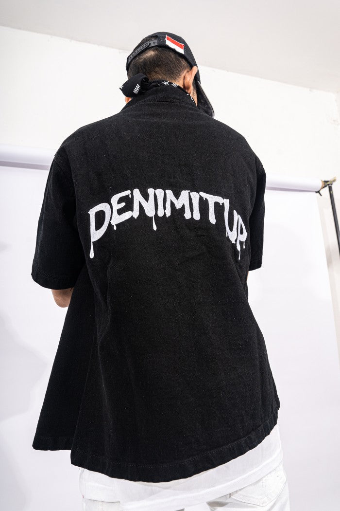 "DENIMITUP" embroidered work denim shirt - Black