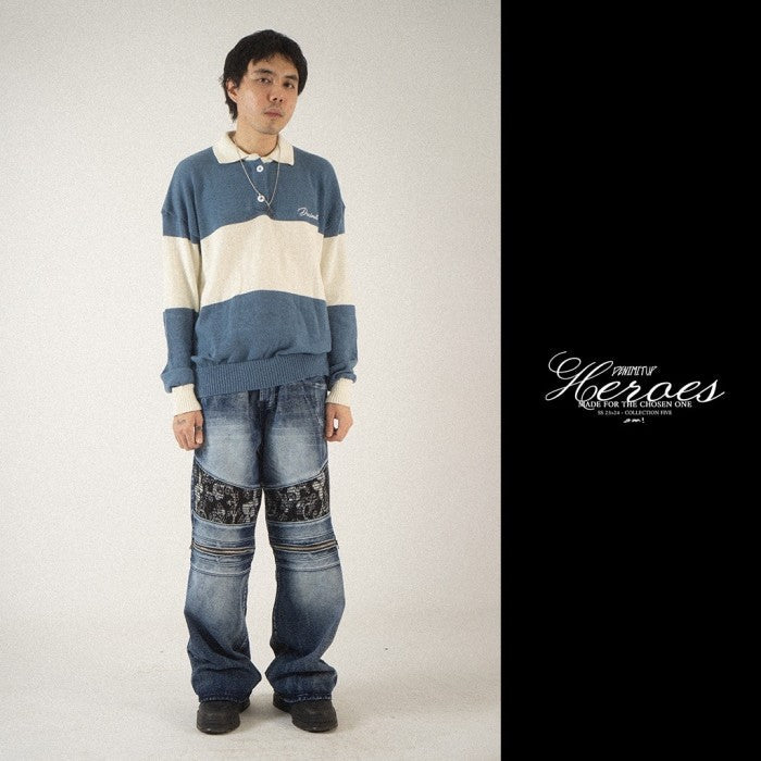 H1 baggy biker batik zip - Oceanic blue - Jeans Pants