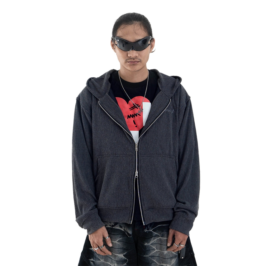 Denimitup Trilogo Knit Double Zip - Dark Grey - Hoodie