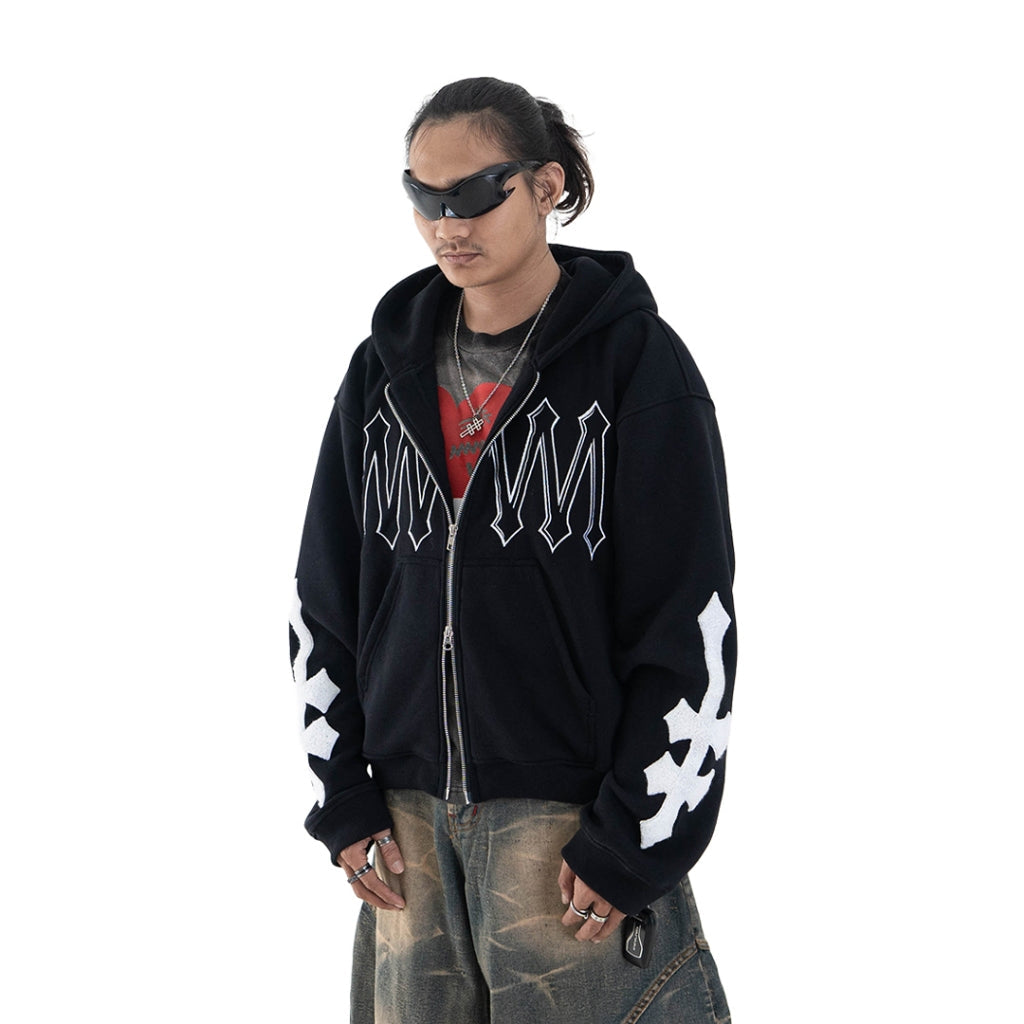 Denimitup H zigzag Double Zip - Jet Black - Hoodie