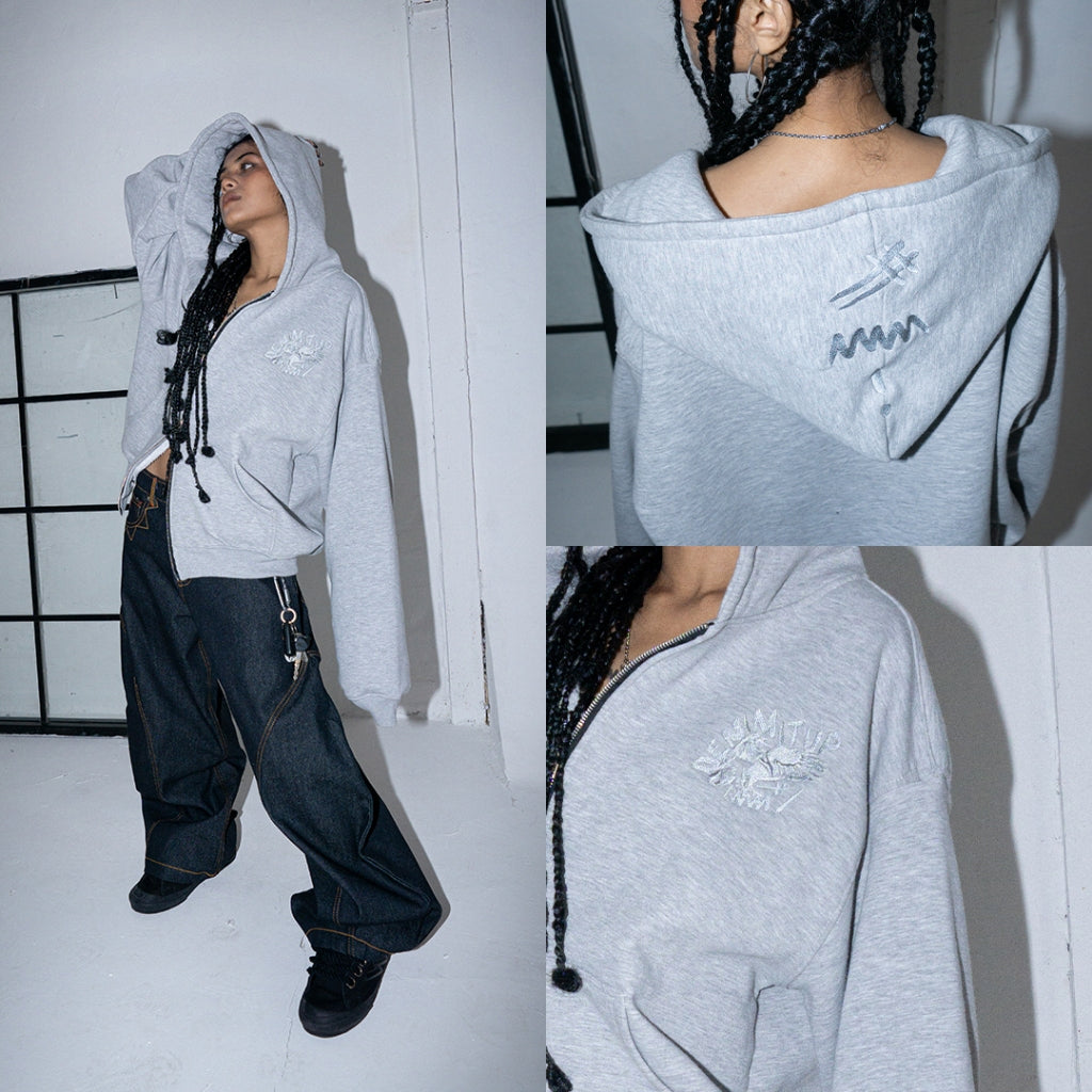 Denimitup Trilogo Double Zip - Light Grey - Hoodie
