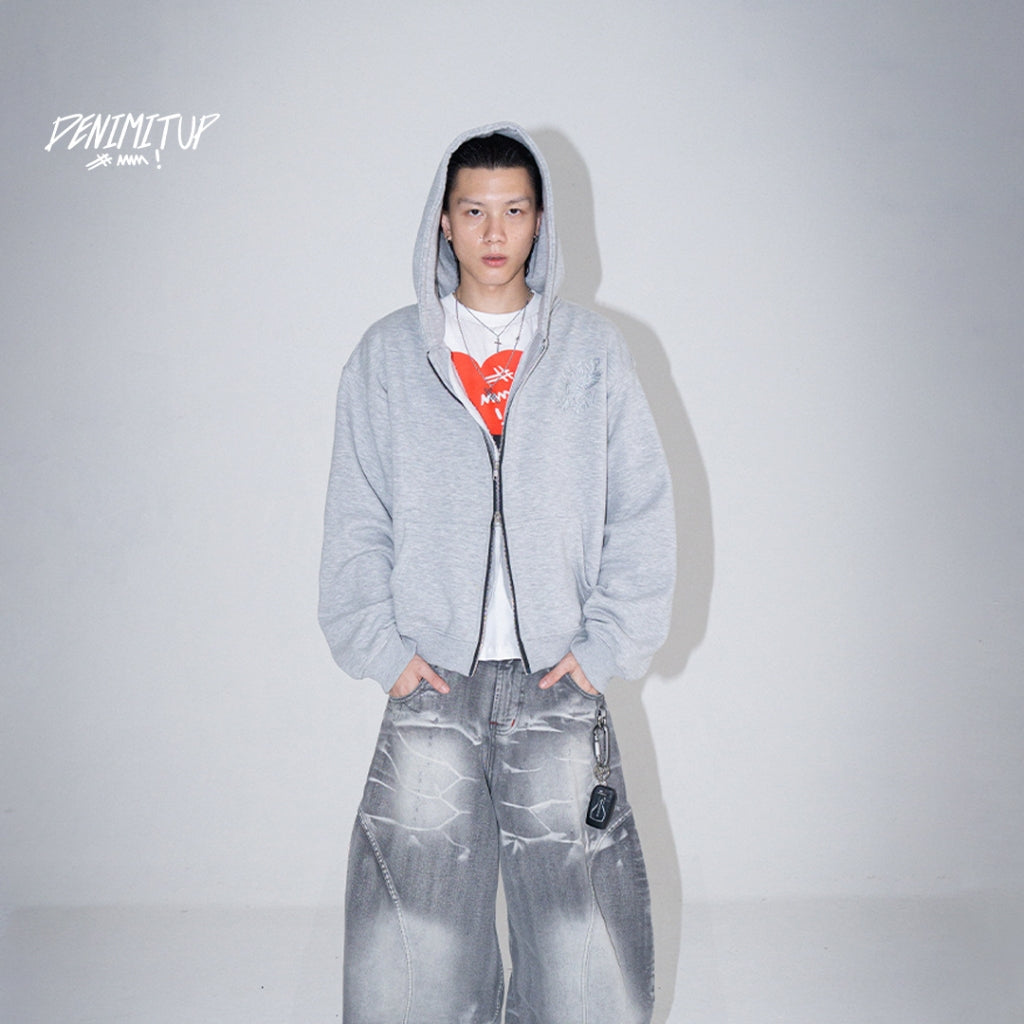 Denimitup Trilogo Double Zip - Light Grey - Hoodie