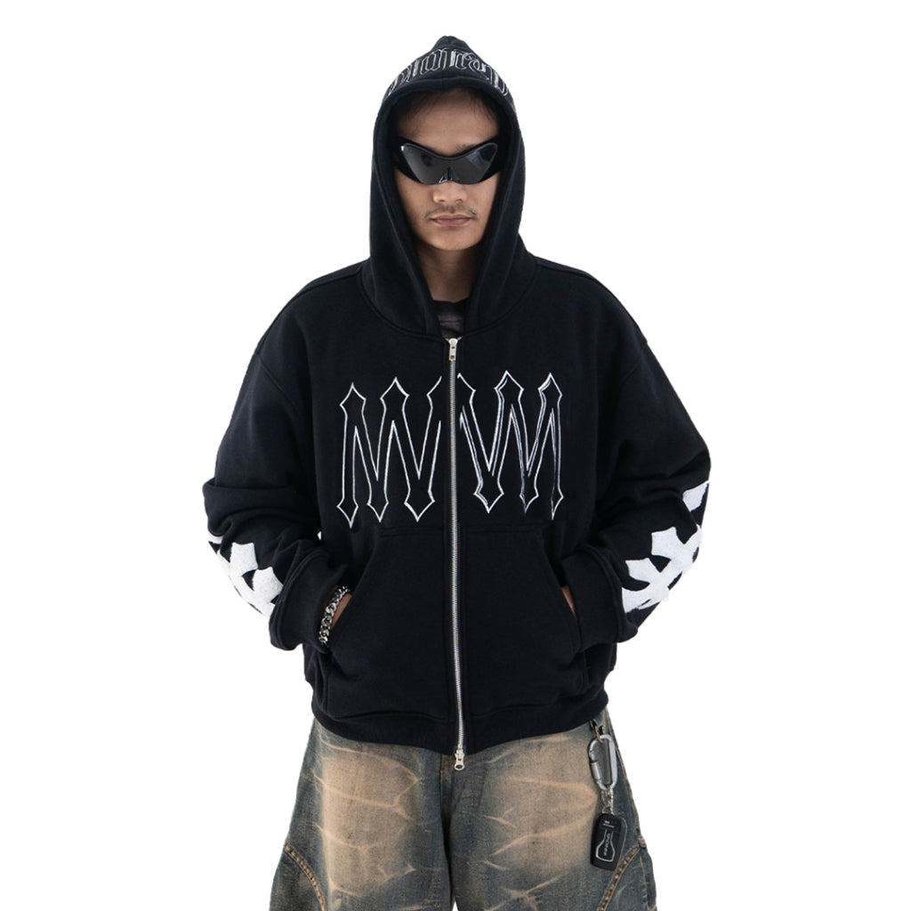 Denimitup H zigzag Double Zip - Jet Black - Hoodie