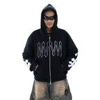 Denimitup H zigzag Double Zip - Jet Black - Hoodie