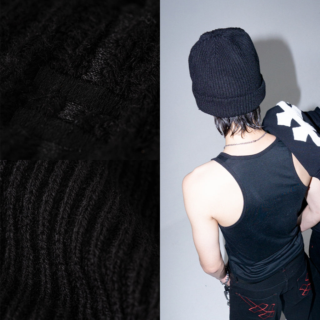 Denimitup Knit Beanie H Logo - Black on Black - Beanie