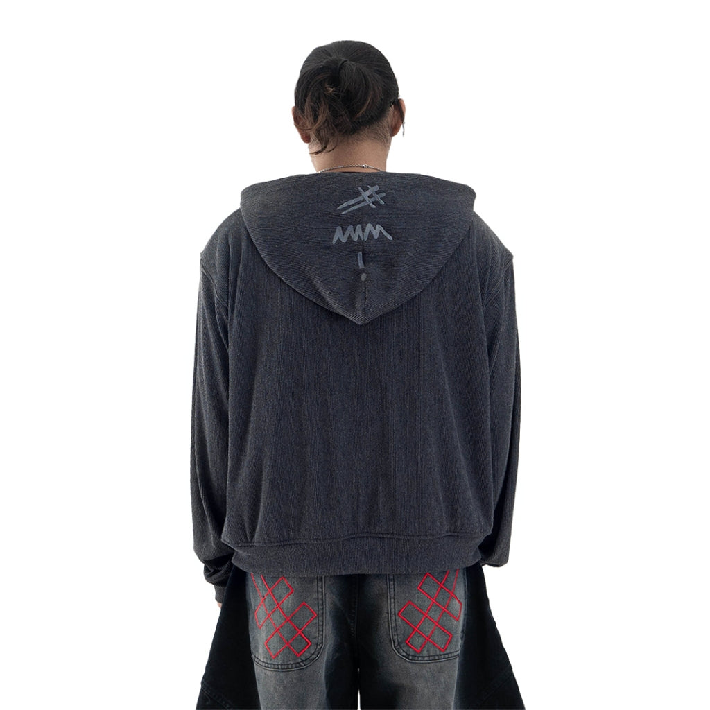Denimitup Trilogo Knit Double Zip - Dark Grey - Hoodie