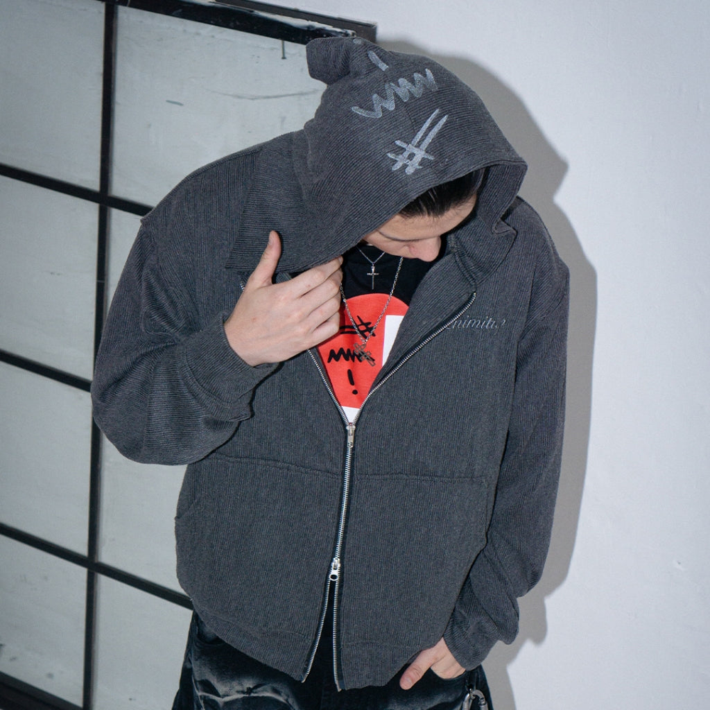 Denimitup Trilogo Knit Double Zip - Dark Grey - Hoodie