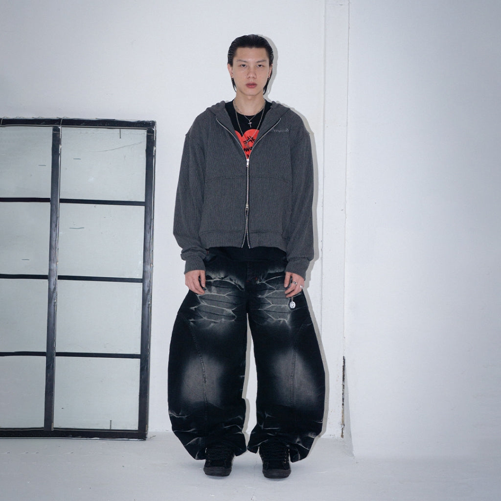 Denimitup Trilogo Knit Double Zip - Dark Grey - Hoodie