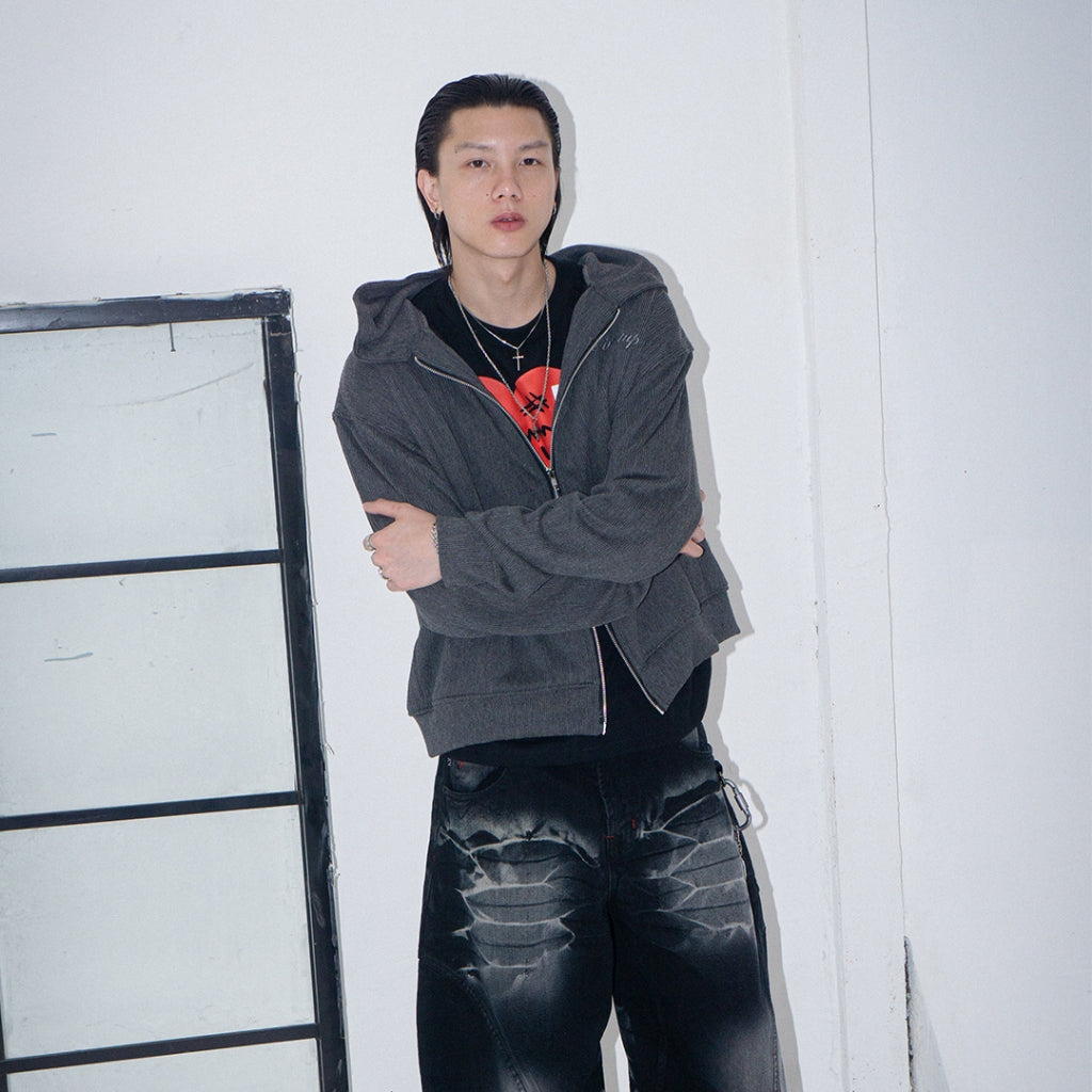 Denimitup Trilogo Knit Double Zip - Dark Grey - Hoodie