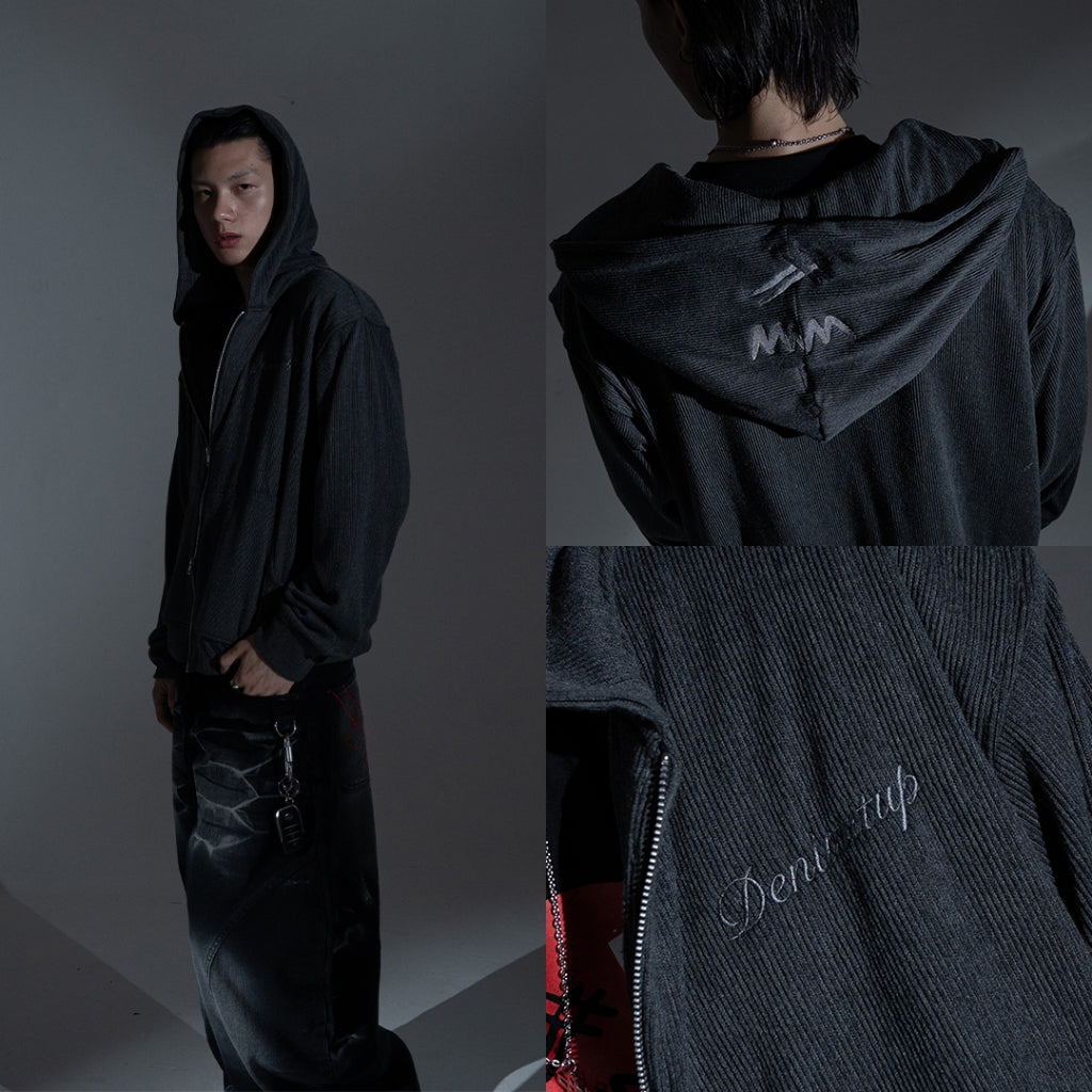 Denimitup Trilogo Knit Double Zip - Dark Grey - Hoodie